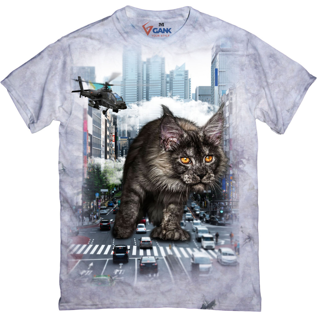 Футболка GANK Tie-dye Catzilla Light Grey