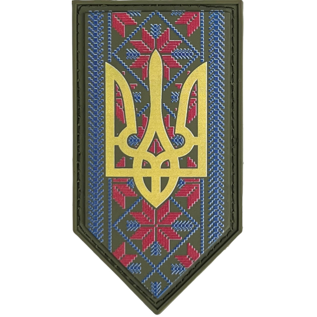 Шеврон ПВХ Тризуб Орнамент Yellow/Blue/Red Щит