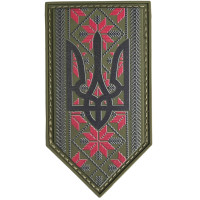 Шеврон ПВХ Тризуб Орнамент Olive/Black Щит