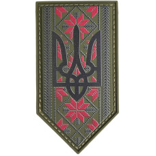 Шеврон ПВХ Тризуб Орнамент Olive/Black Щит