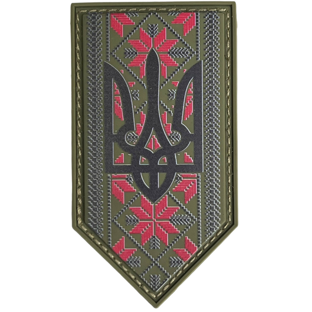 Шеврон ПВХ Тризуб Орнамент Olive/Black Щит