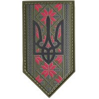 Шеврон ПВХ Тризуб Орнамент Olive/Black Щит