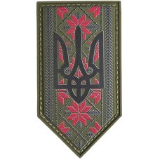 Шеврон ПВХ Тризуб Орнамент Olive/Black Щит